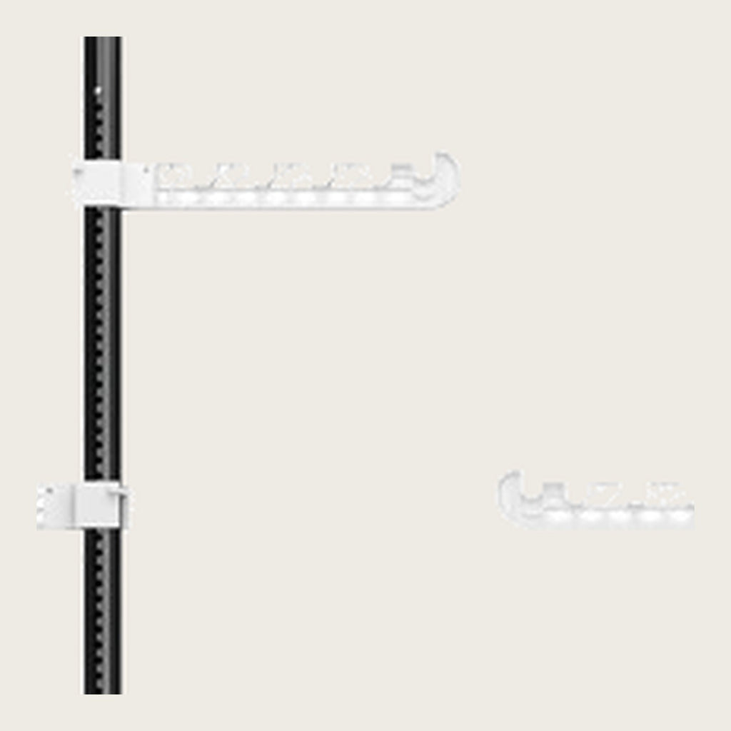 Stainless steel pole with white plastic rails and clamps