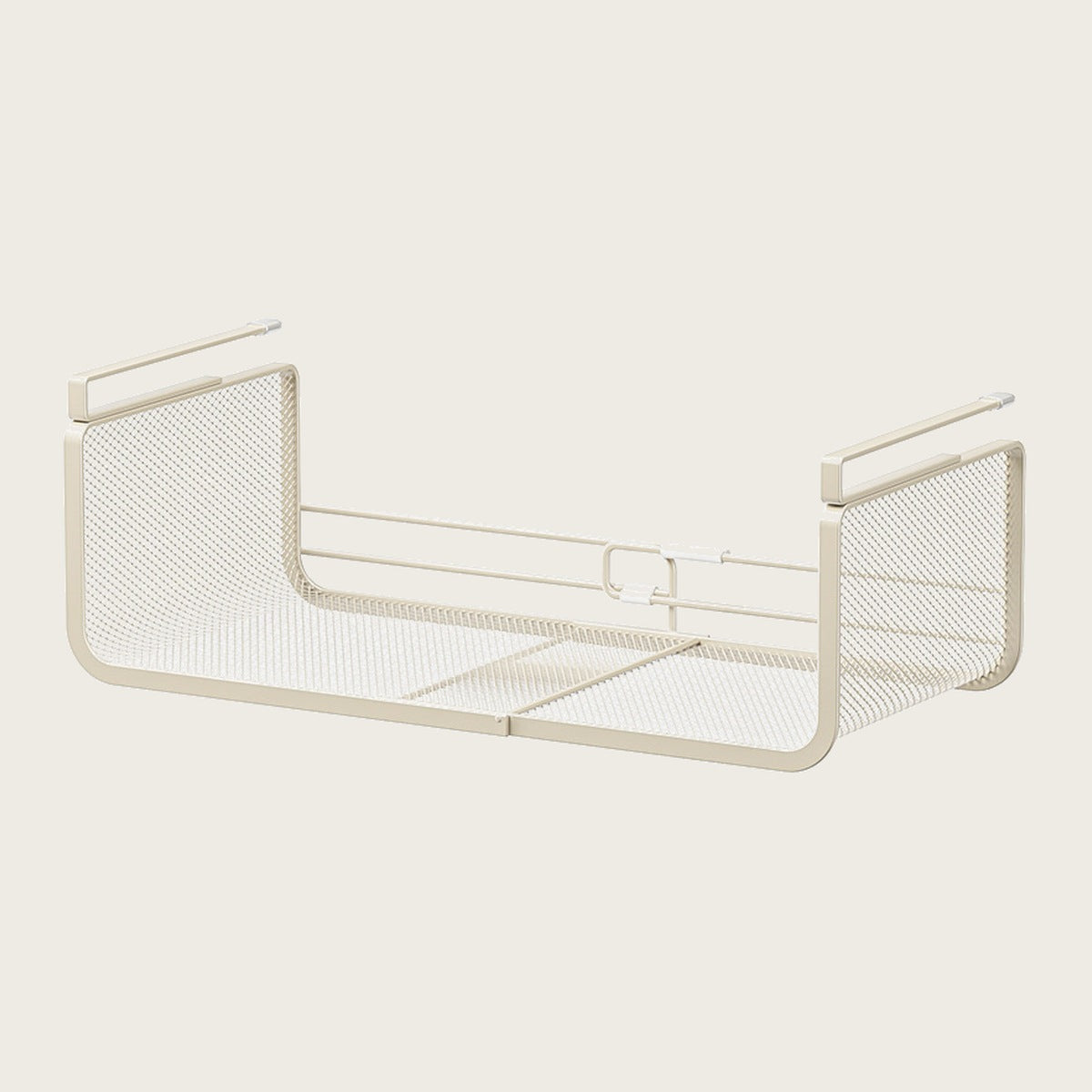 Under-shelf hanging basket in cream, powder-coated steel mesh