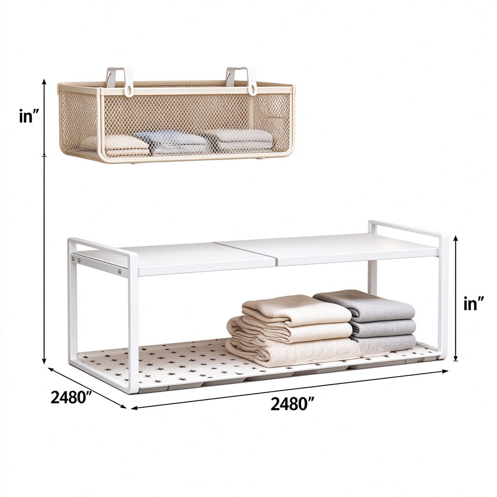 3-Piece Closet Storage Set - Shoe Rack, Shelf Tray, Basket