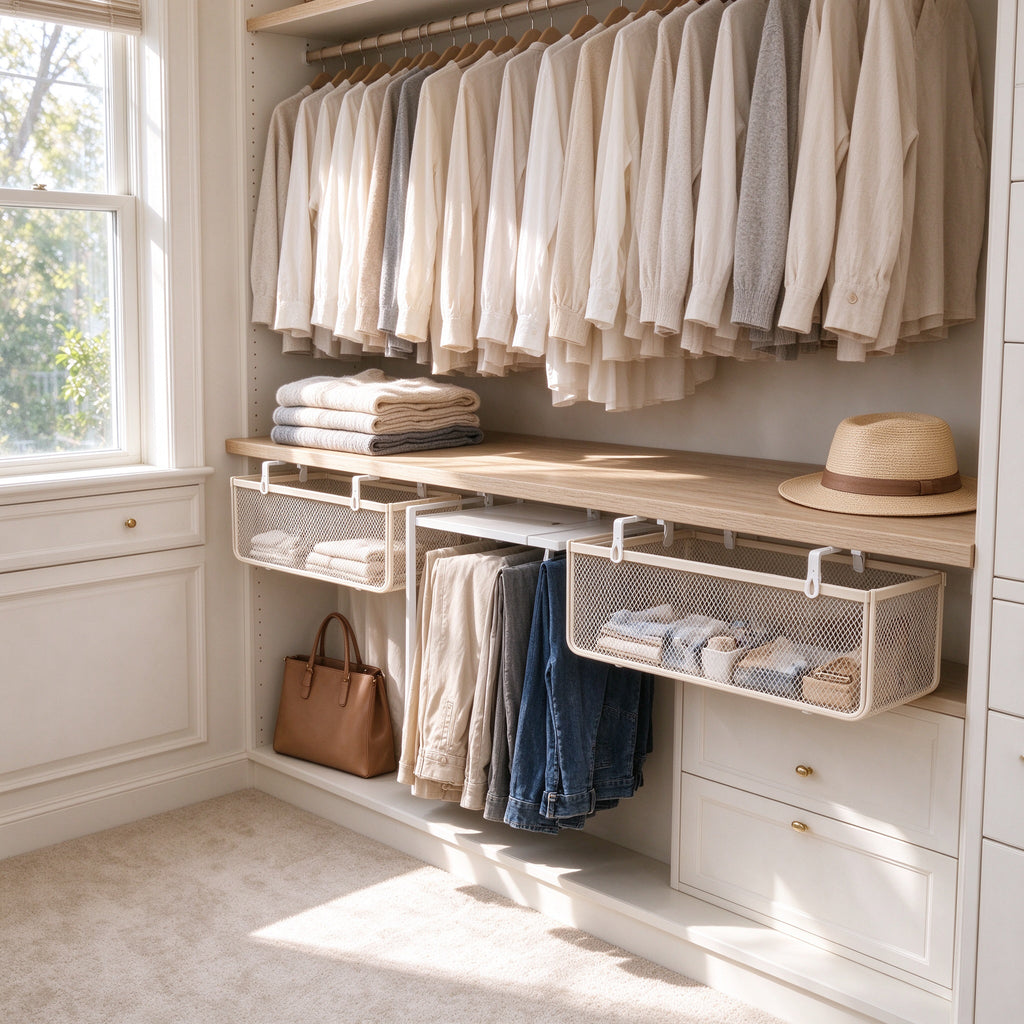 3-Piece Closet Storage Set - Shoe Rack, Shelf Tray, Basket
