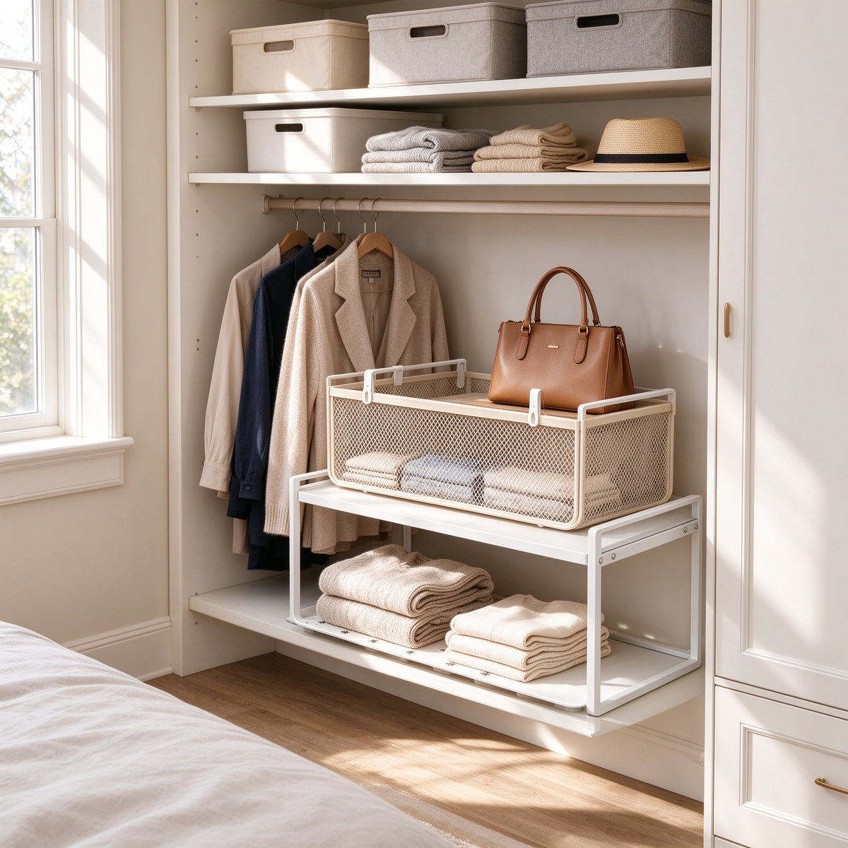 3-Piece Closet Storage Set - Shoe Rack, Shelf Tray, Basket