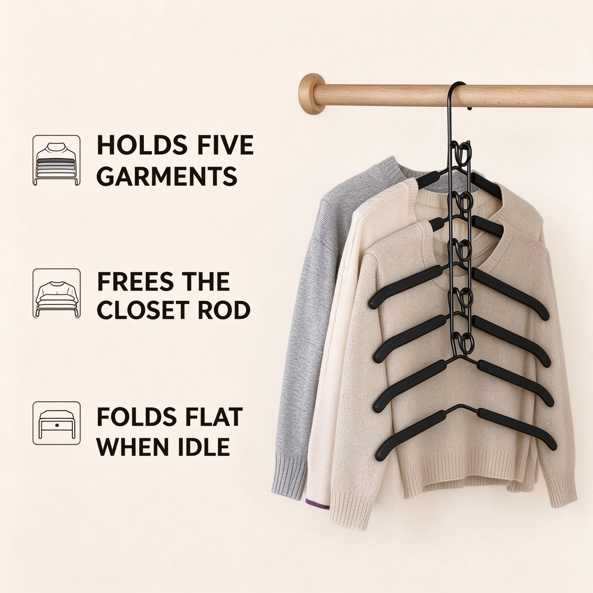 5-Tier Space-Saving Hanger, 16.1 in, Iron and Foam