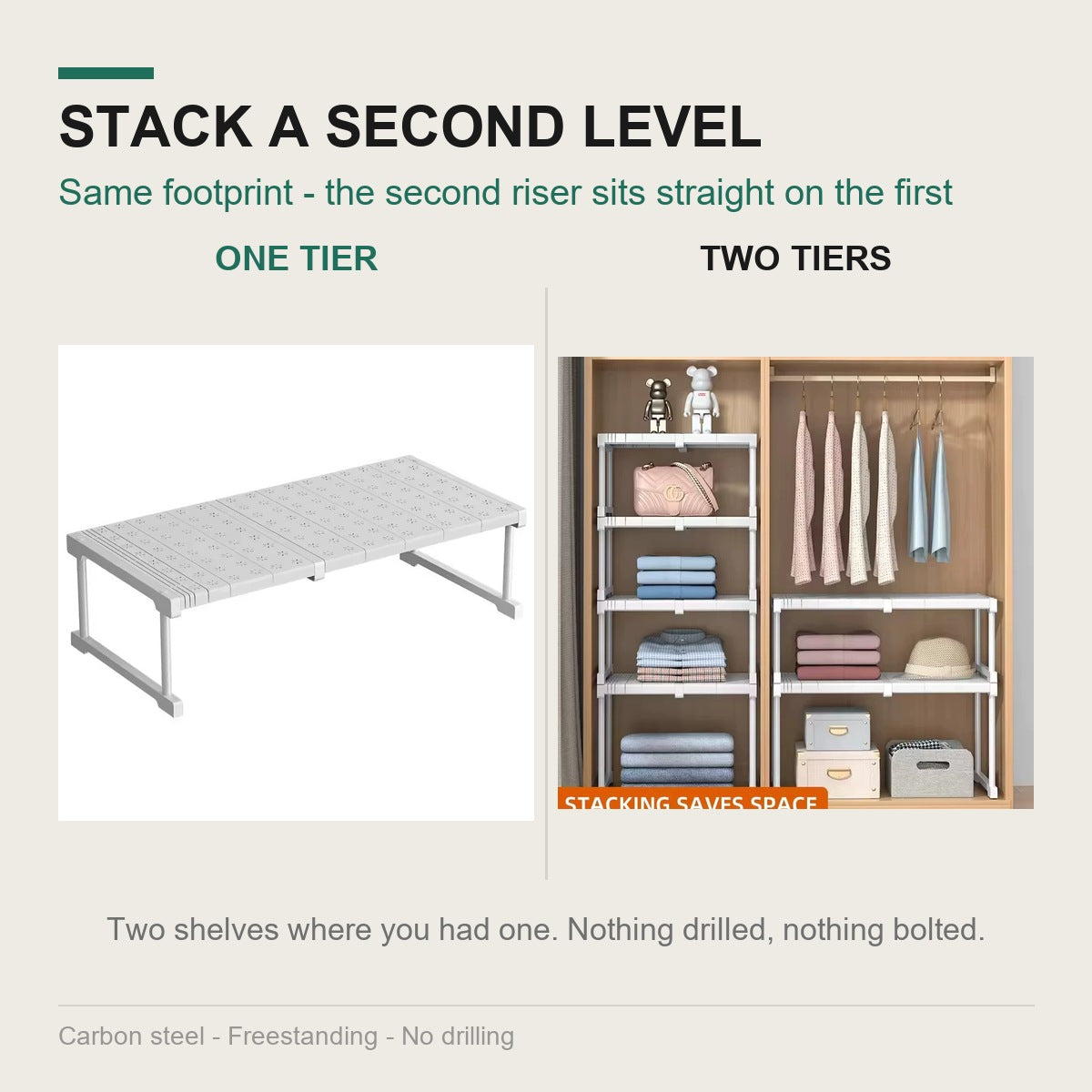 One riser beside two stacked risers - same footprint