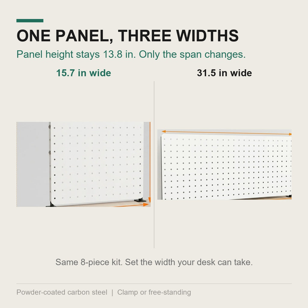 Three panel widths compared: 15.7 in, 23.6 in and 31.5 in
