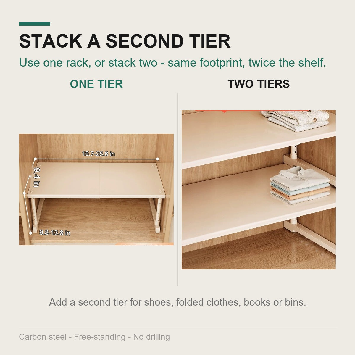 One tier beside two tiers stacked - same footprint