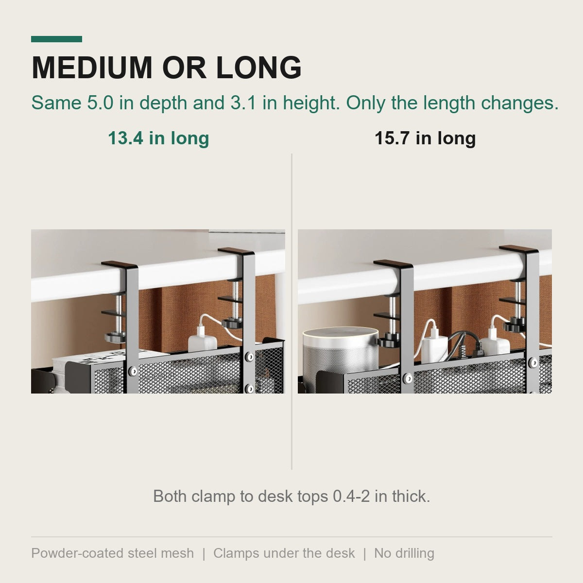 Medium 13.4 in and large 15.7 in trays compared side by side