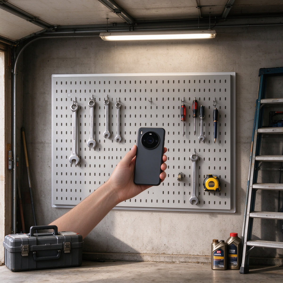 Adhesive Pegboard Panel, No-Drill Wall Board, 11.8 to 15.4 in Wide