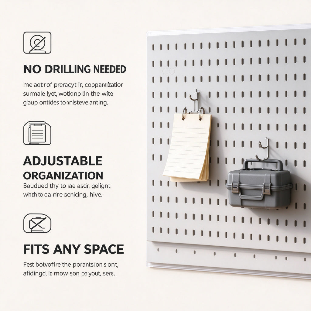 Adhesive Pegboard Panel, No-Drill Wall Board, 11.8 to 15.4 in Wide