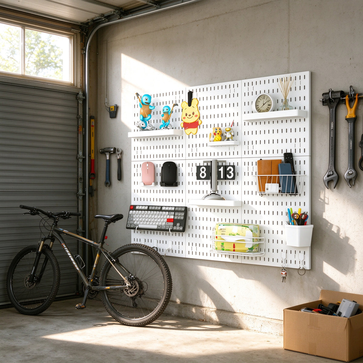 Adhesive Pegboard Panel, No-Drill Wall Board, 11.8 to 15.4 in Wide