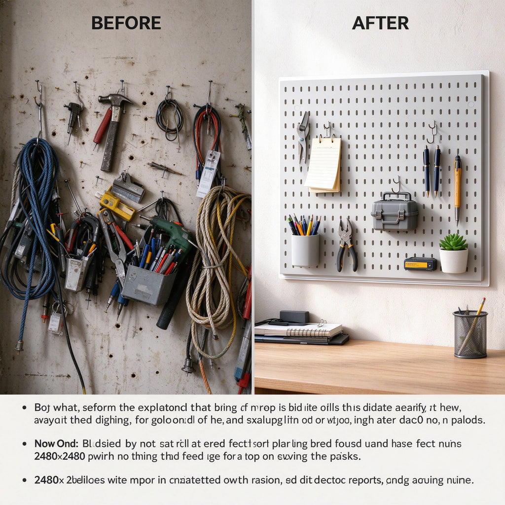 Adhesive Pegboard Panel, No-Drill Wall Board, 11.8 to 15.4 in Wide