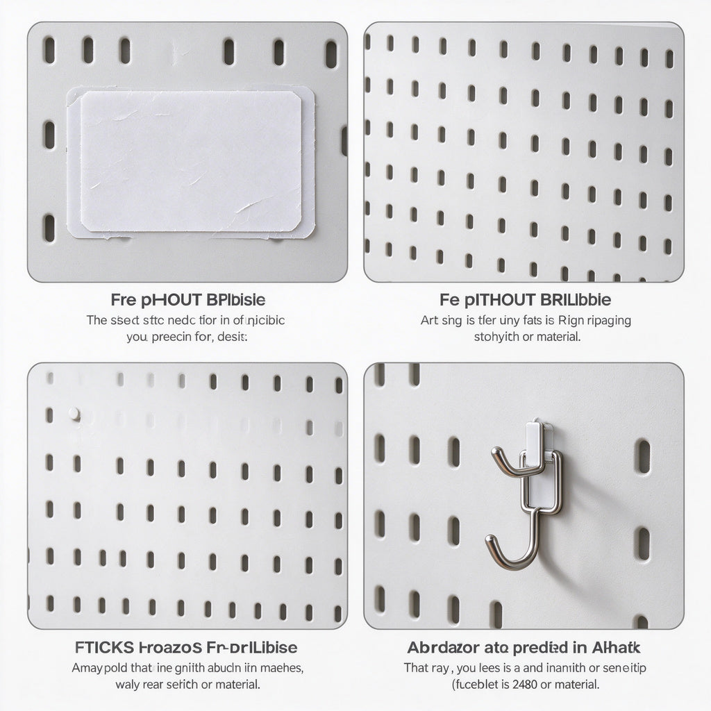 Adhesive Pegboard Panel, No-Drill Wall Board, 11.8 to 15.4 in Wide