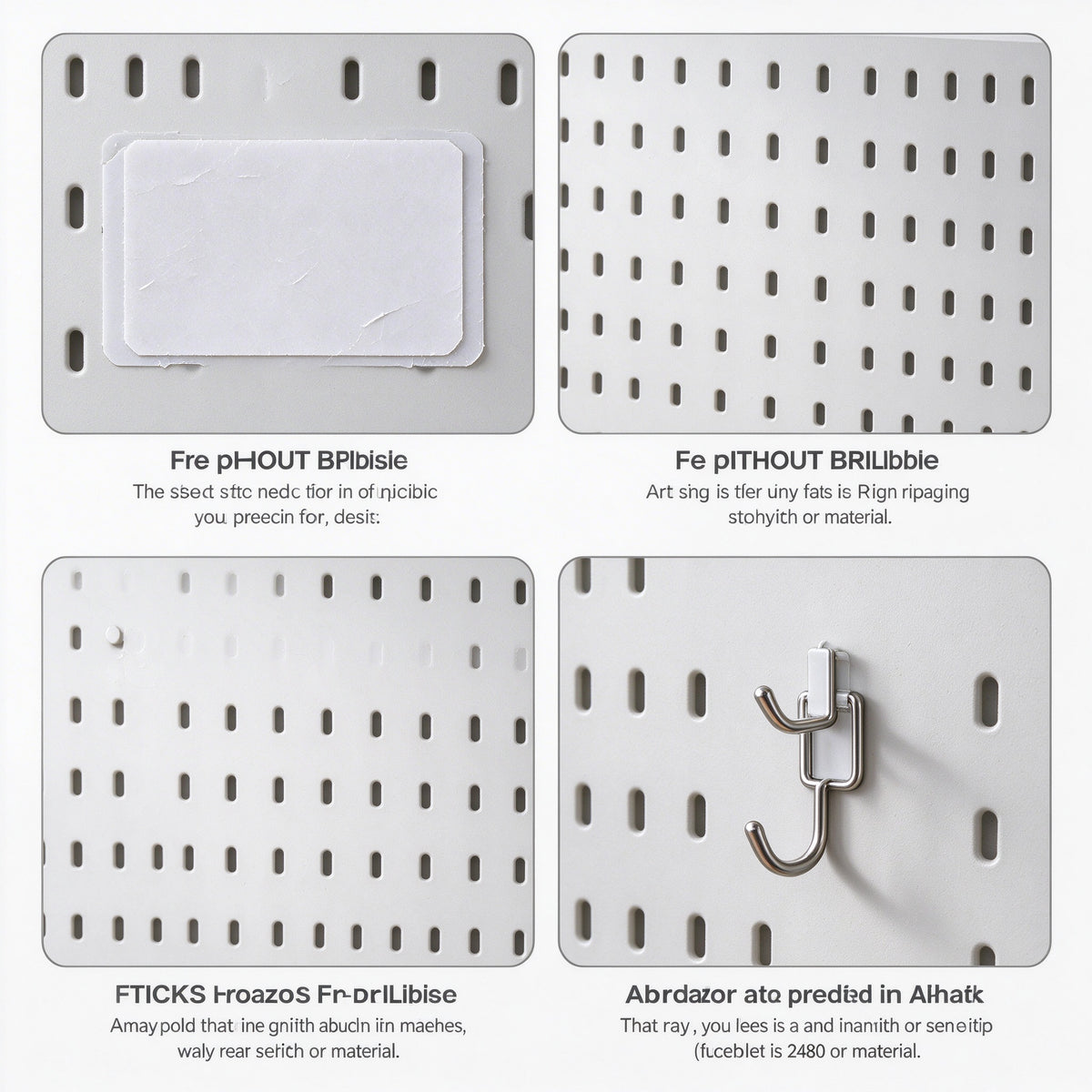 Adhesive Pegboard Panel, No-Drill Wall Board, 11.8 to 15.4 in Wide