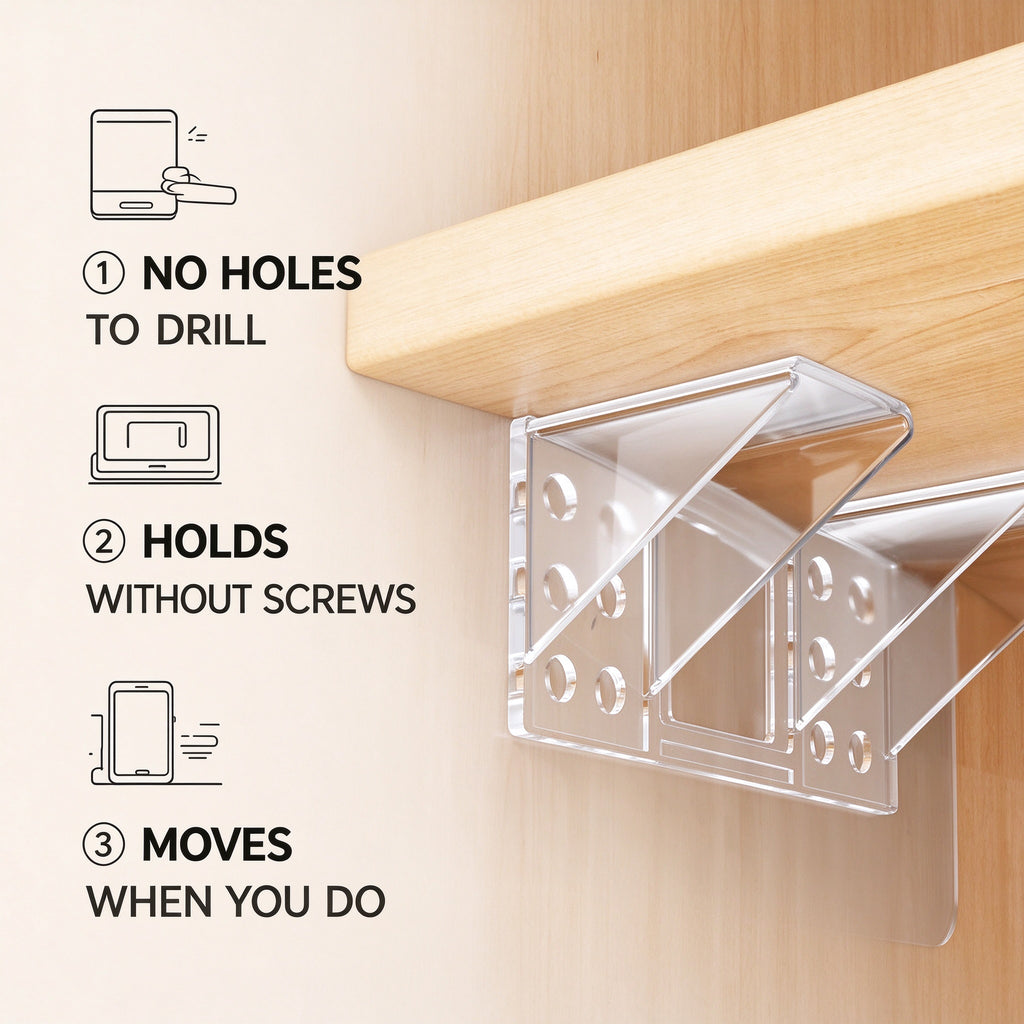 No-Drill Adhesive Shelf Brackets, 2.8 in, 4, 8 or 12 Pack