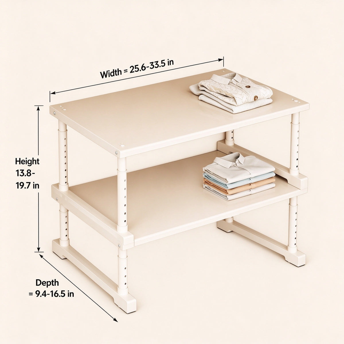 Adjustable Carbon Steel Closet Rack, Fits 15.7–25.6 or 19.7–33.5 in