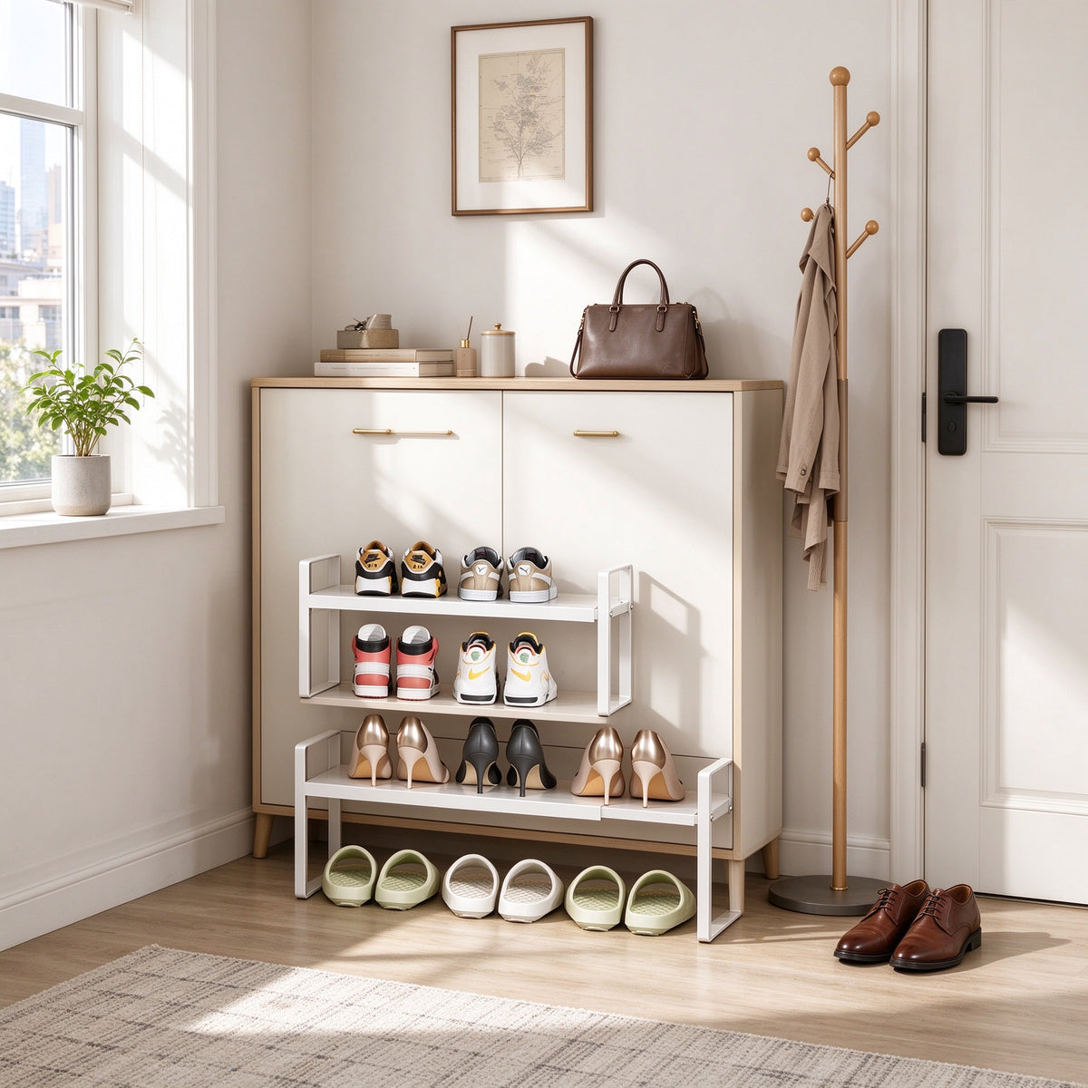 Adjustable Shoe Rack Shelf, Fits 9.8–25.6 in Cabinets, 2 Colors