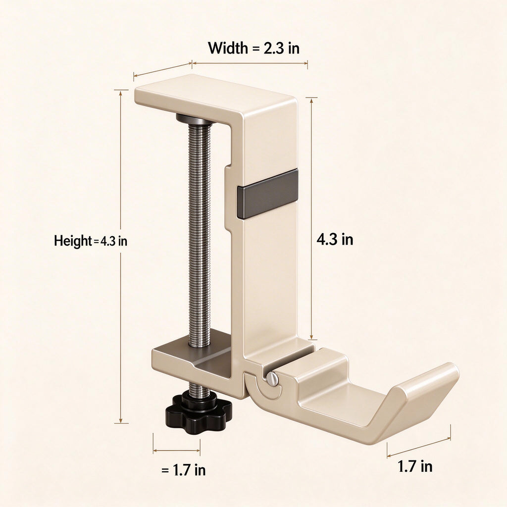 Adjustable Clamp-On Hook for Desk and Shelf Tops 0.6-2.3 in Thick