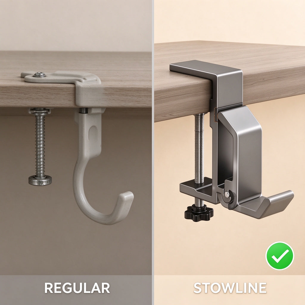 Adjustable Clamp-On Hook for Desk and Shelf Tops 0.6-2.3 in Thick