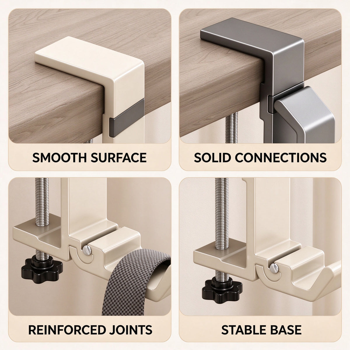 Adjustable Clamp-On Hook for Desk and Shelf Tops 0.6-2.3 in Thick