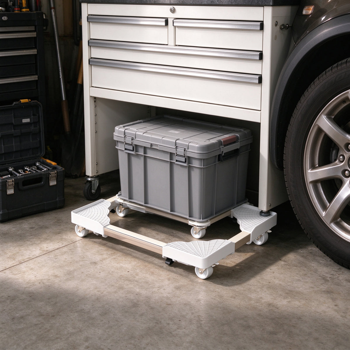Adjustable Rolling Base for Bins and Crates, 16.5-20.9 in, 4 Casters