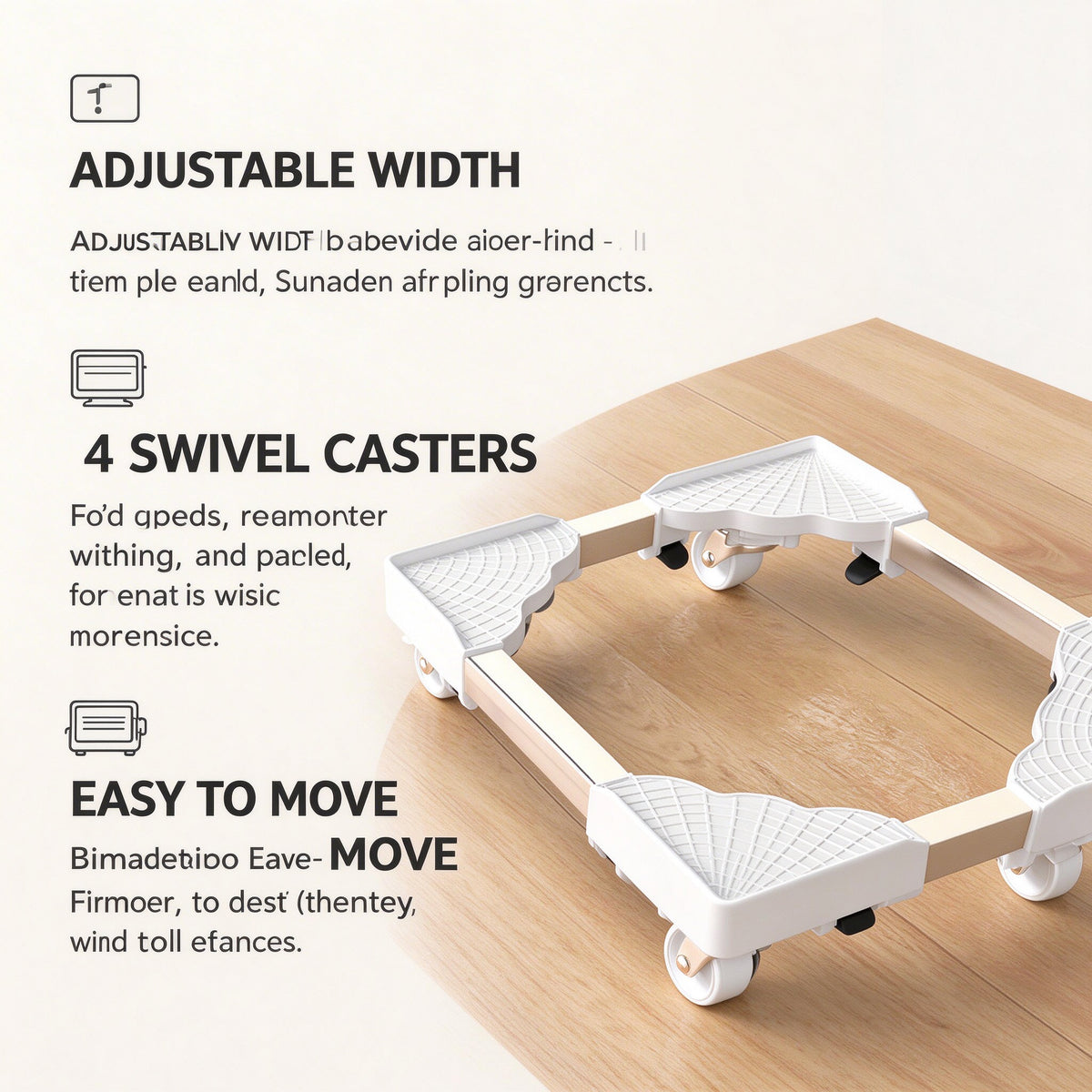 Adjustable Rolling Base for Bins and Crates, 16.5-20.9 in, 4 Casters