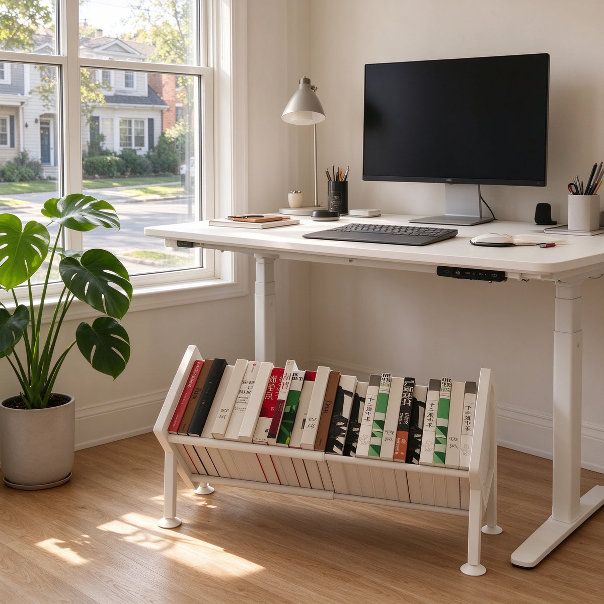 Adjustable Desk Bookshelf, Expands 11.6–19.1 in, White or Black