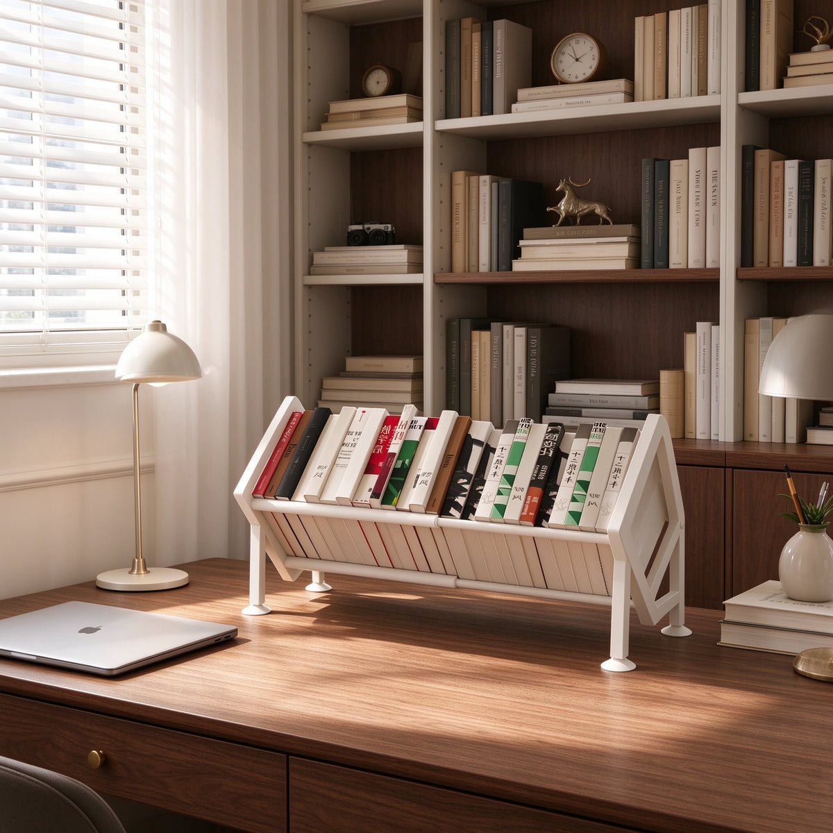 Adjustable Desk Bookshelf, Expands 11.6–19.1 in, White or Black