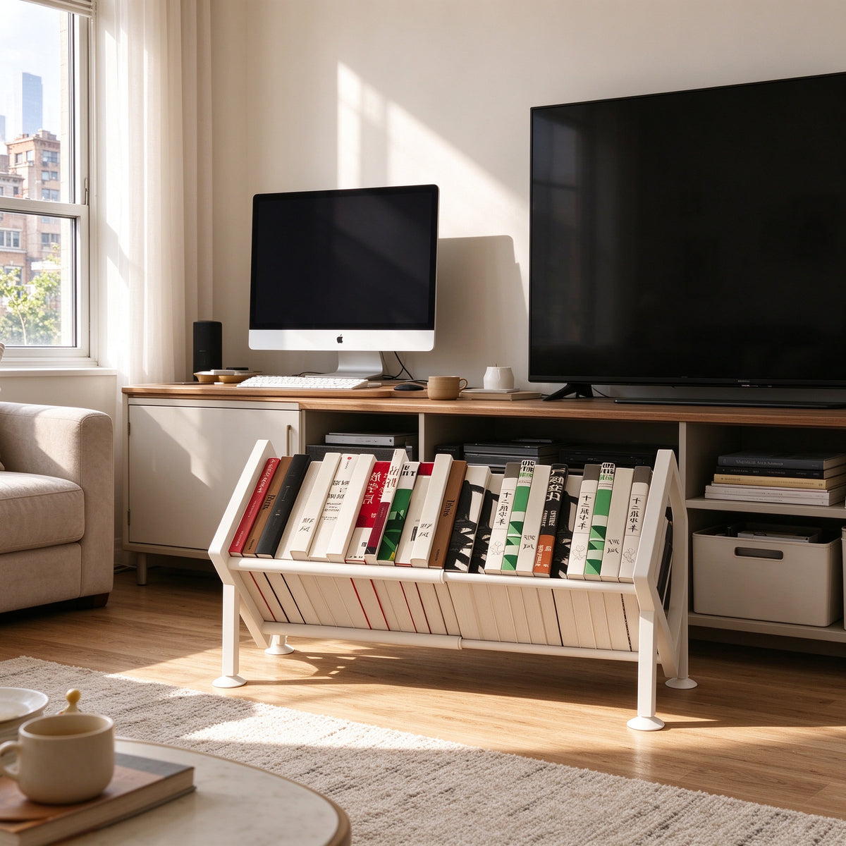 Adjustable Desk Bookshelf, Expands 11.6–19.1 in, White or Black