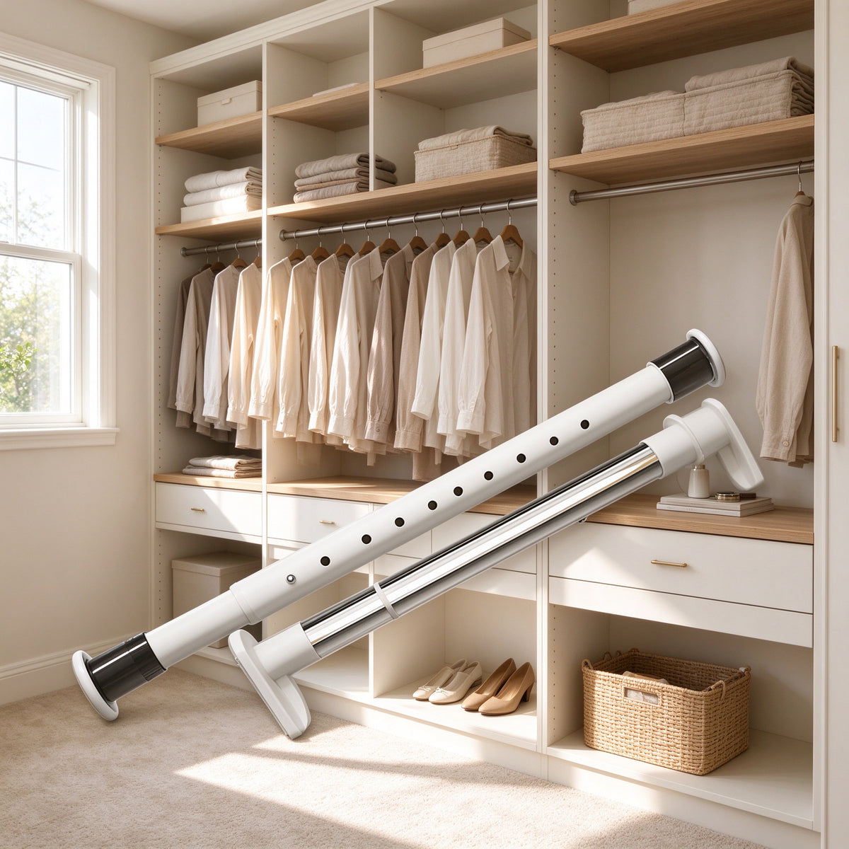 Adjustable Stainless Tension Rod, 27.6 to 82.7 in, White or Black