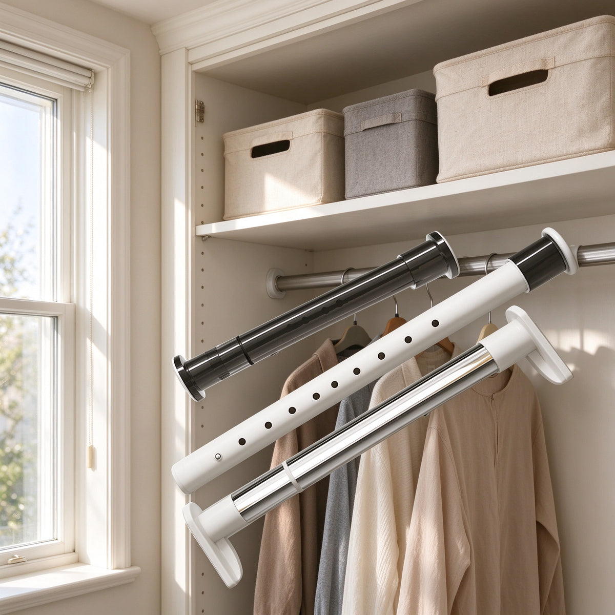 Adjustable Stainless Tension Rod, 27.6 to 82.7 in, White or Black