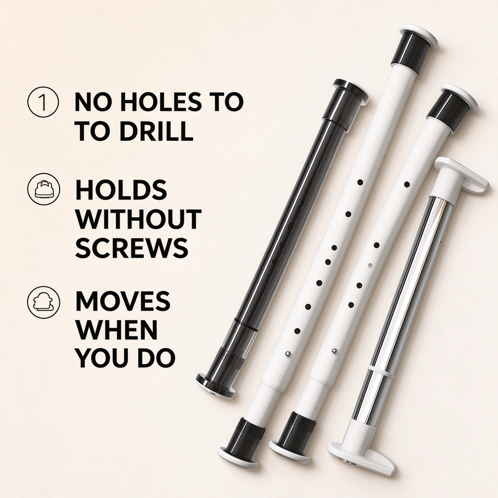 Adjustable Stainless Tension Rod, 27.6 to 82.7 in, White or Black