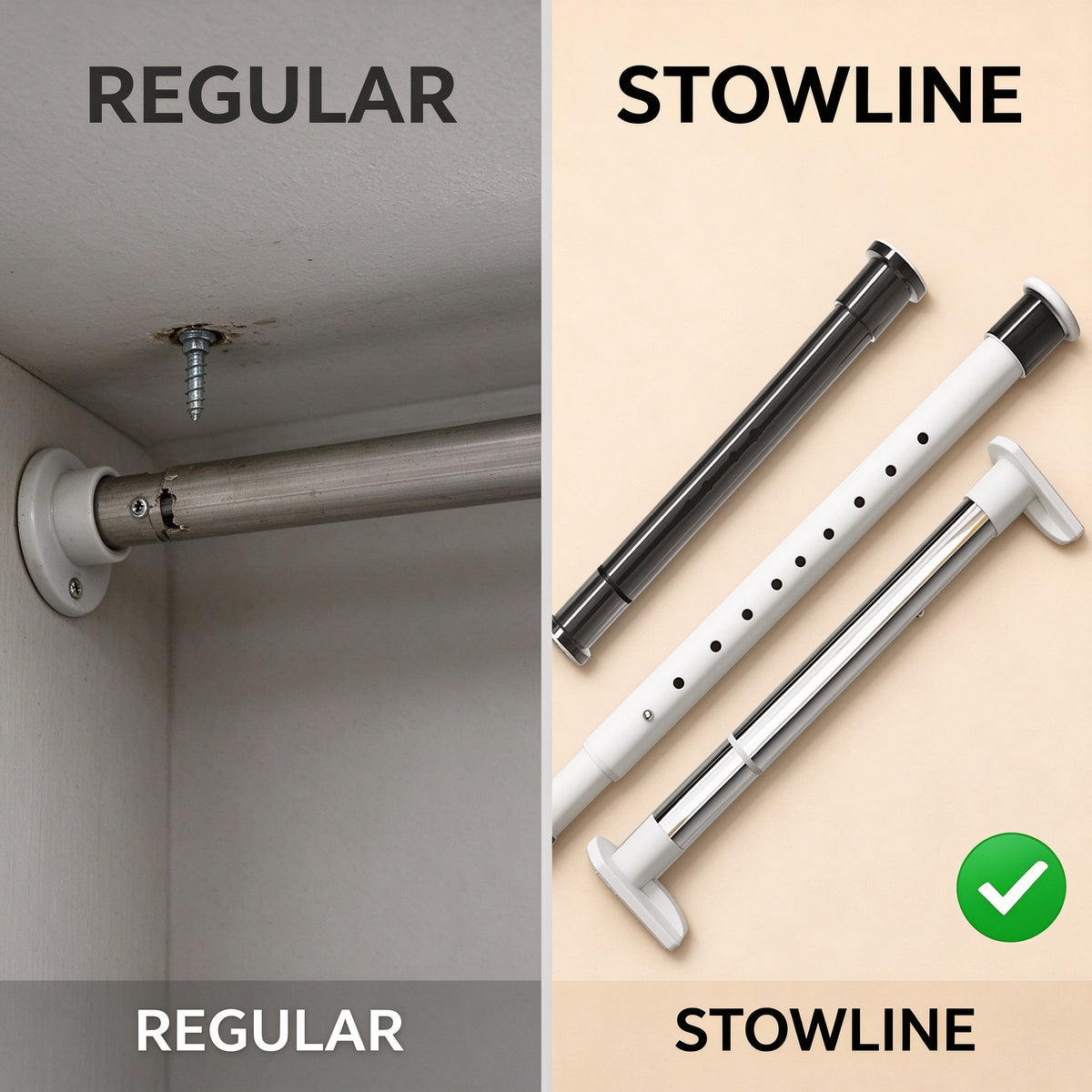 Adjustable Stainless Tension Rod, 27.6 to 82.7 in, White or Black