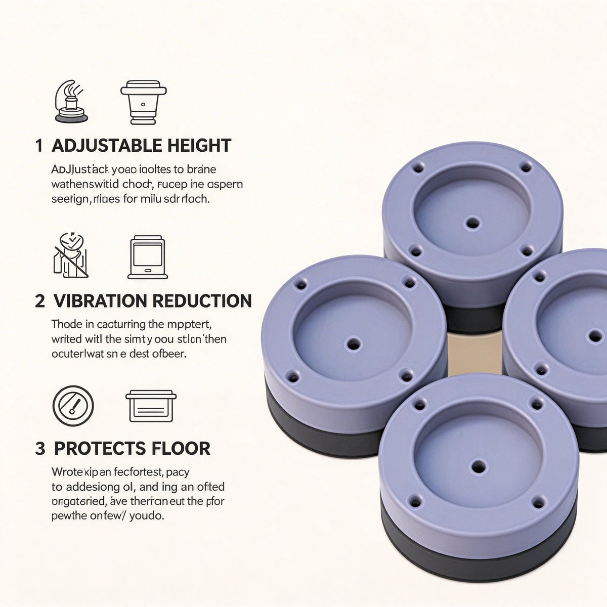 Adjustable Appliance Foot Pads, PP Resin, 0.6-1.8 in, Laundry Room