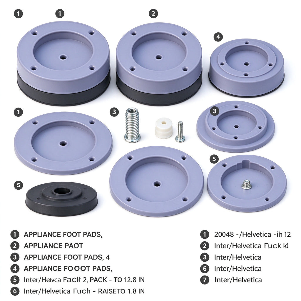 Adjustable Appliance Foot Pads, PP Resin, 0.6-1.8 in, Laundry Room