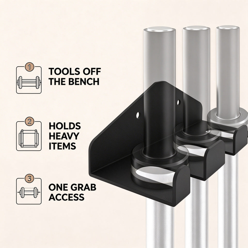 Barbell Wall Mount, 2-Slot Steel Rack, Fits 1.3 in Bar Sleeves