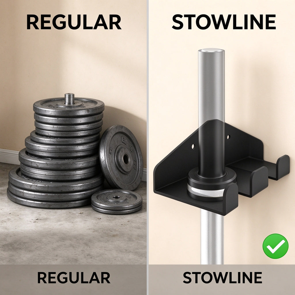 Barbell Wall Mount, 2-Slot Steel Rack, Fits 1.3 in Bar Sleeves
