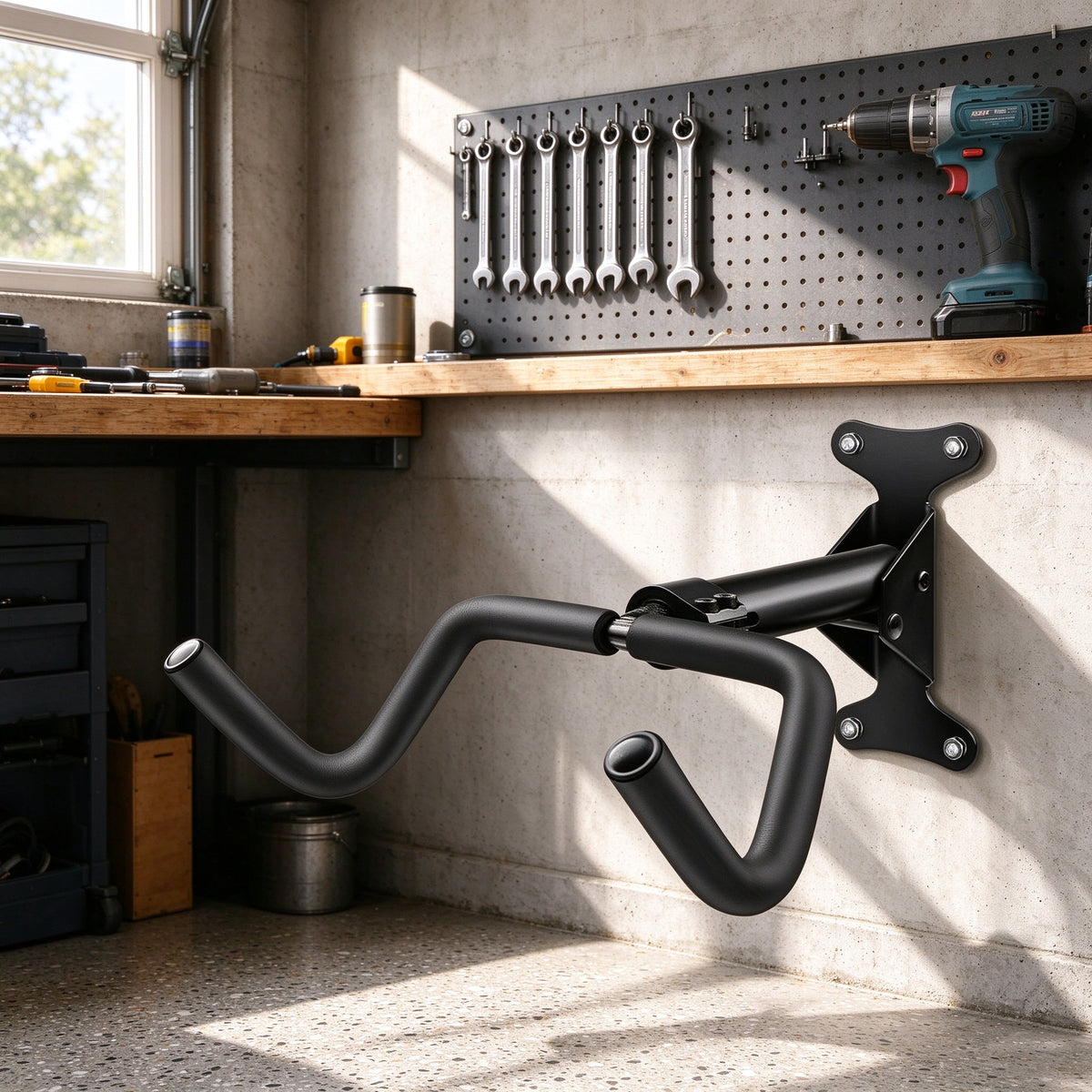 Bike Wall Mount, 360 Swivel, 11 to 15.7 in Arms, Steel