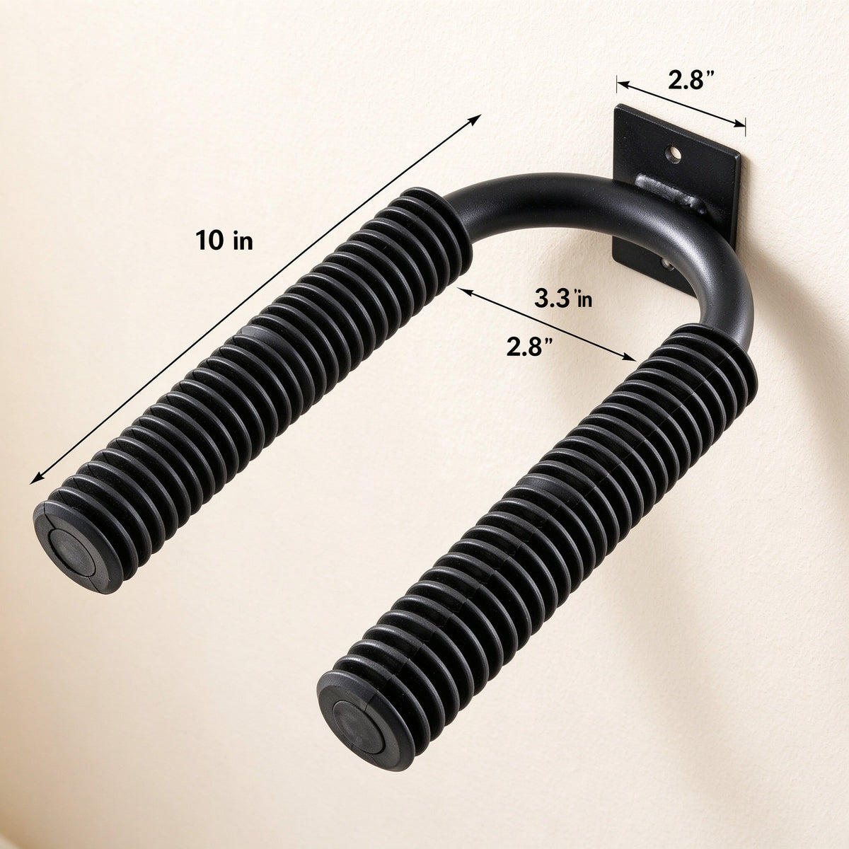 Paddle wall rack dimensions: 10 in reach, 3.3 in gap between arms, 2.8 in stand-off from the wall plate