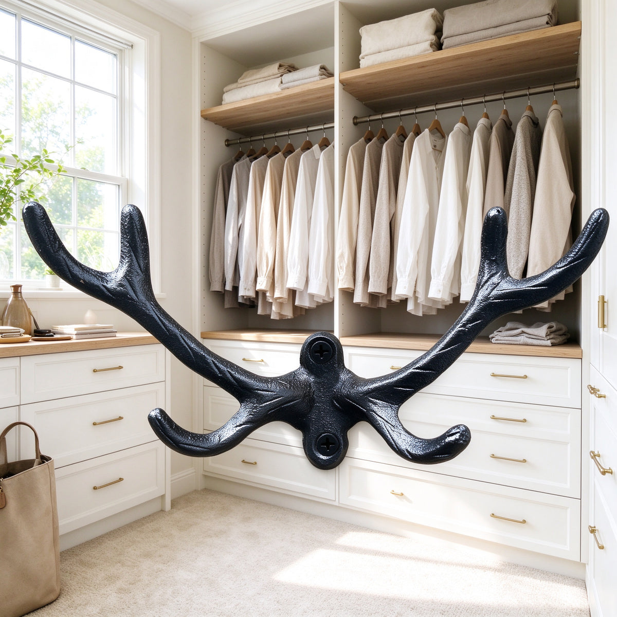 Cast Iron Antler Wall Hook, 7.9 in, Rustic Coat and Hat Hanger