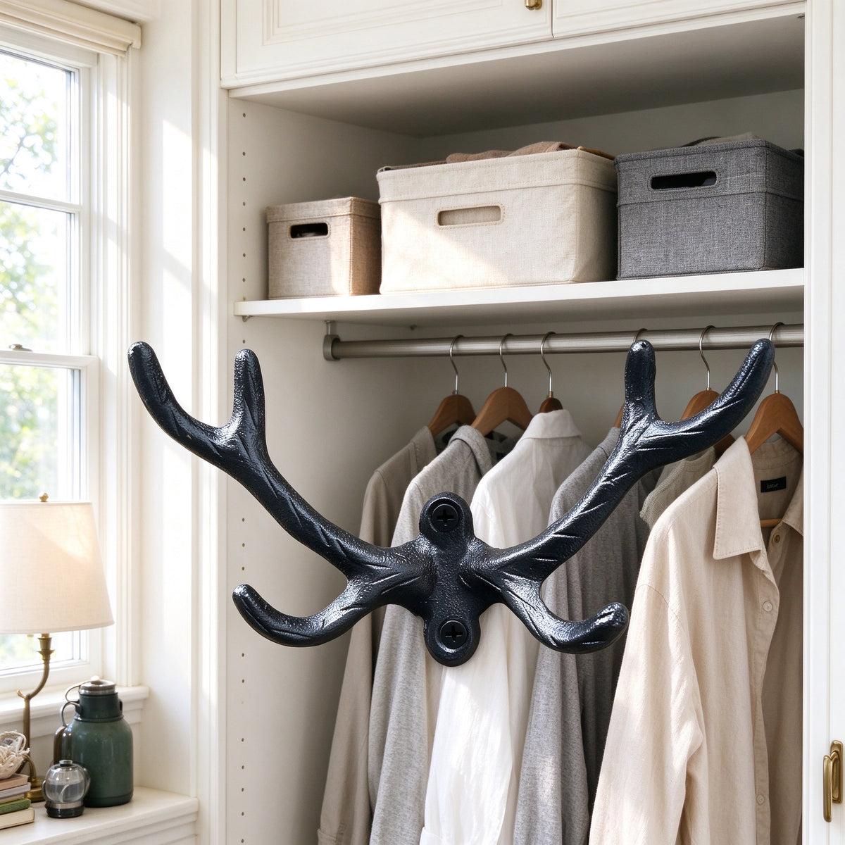 Cast Iron Antler Wall Hook, 7.9 in, Rustic Coat and Hat Hanger