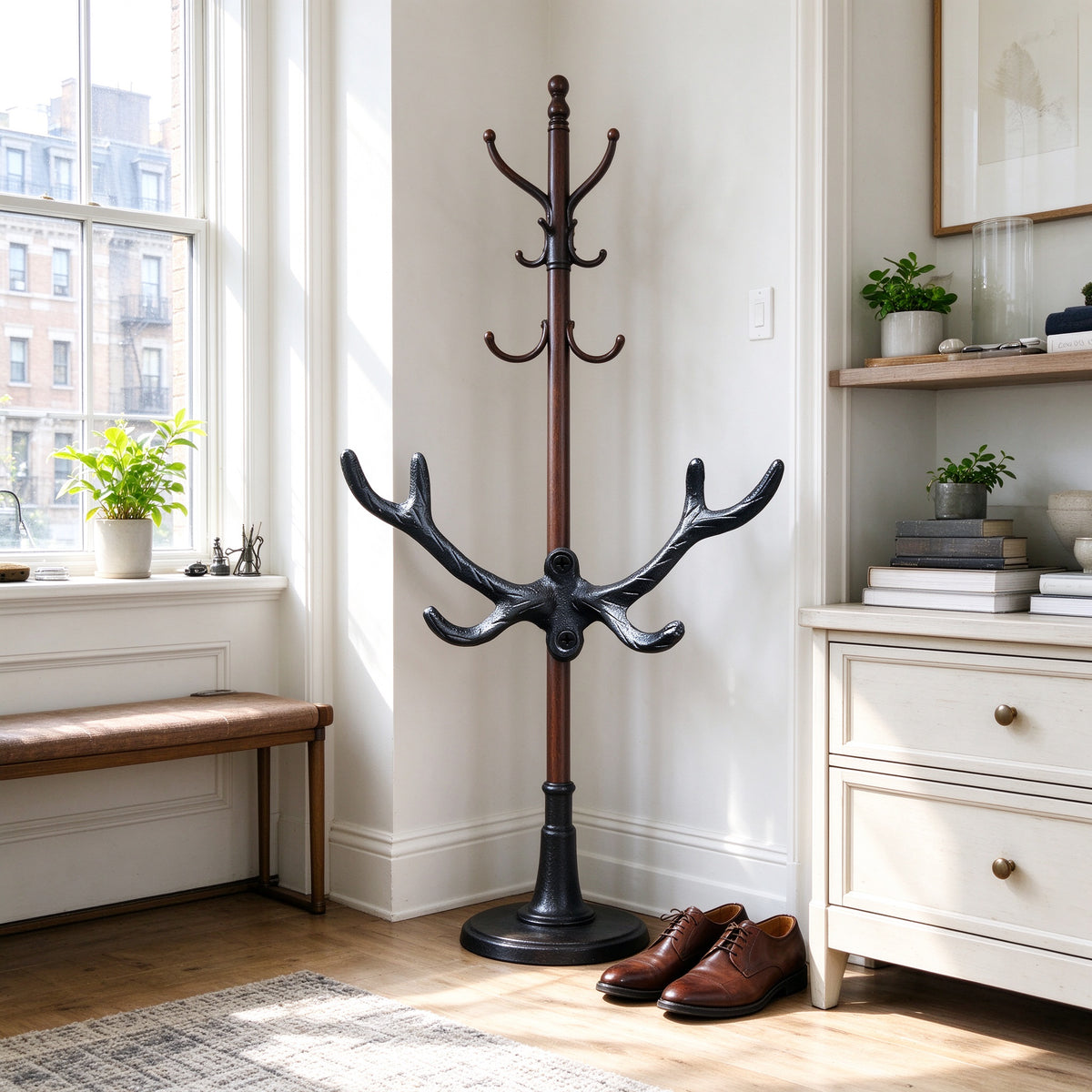 Cast Iron Antler Wall Hook, 7.9 in, Rustic Coat and Hat Hanger
