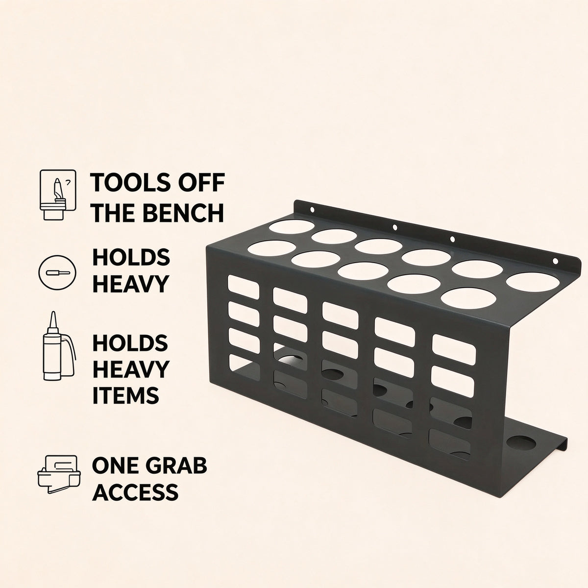 Wall-Mount Caulk Tube Rack, 12 Slots, 15.6 in Wide, Steel