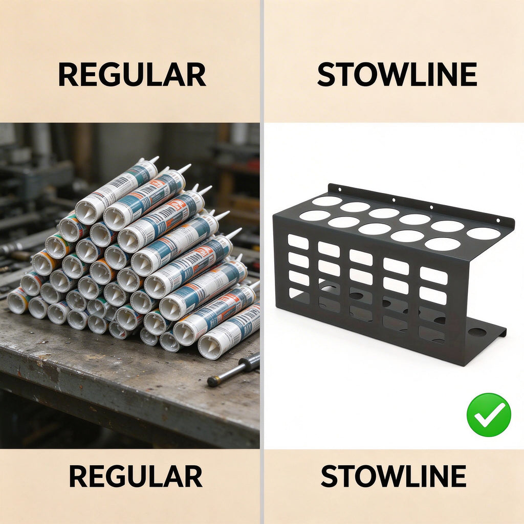 Wall-Mount Caulk Tube Rack, 12 Slots, 15.6 in Wide, Steel
