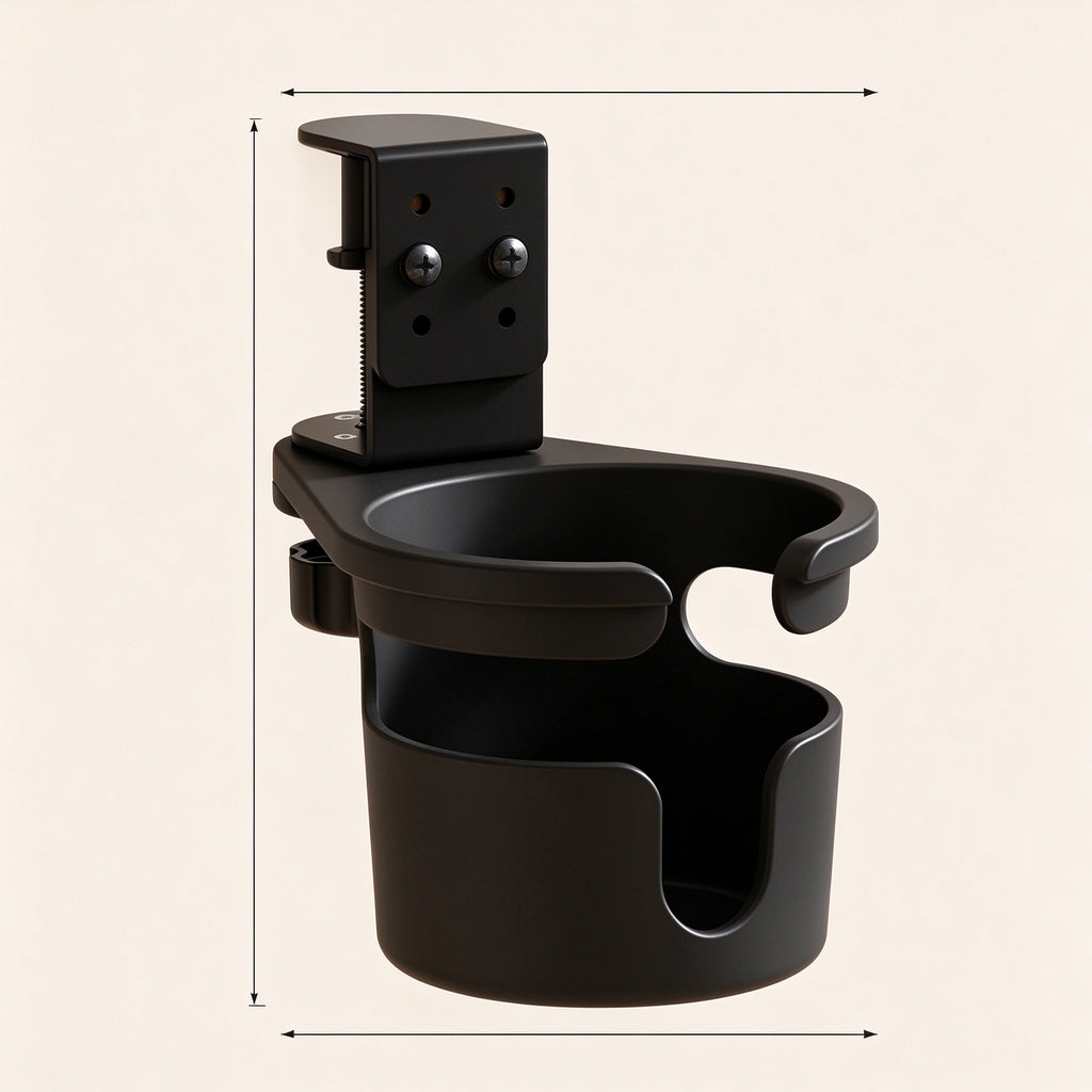 Clamp-On Cup Holder for Desk and Shelf, Fits Tops to 2.5 in