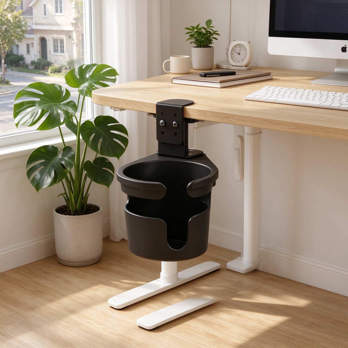 Clamp-On Cup Holder for Desk and Shelf, Fits Tops to 2.5 in