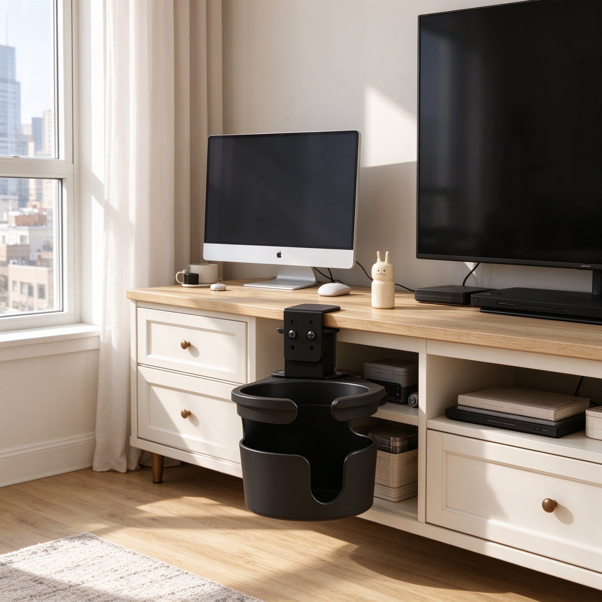 Clamp-On Cup Holder for Desk and Shelf, Fits Tops to 2.5 in