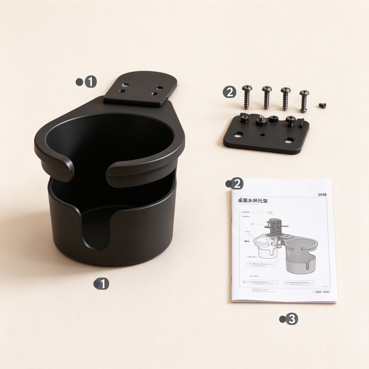 Clamp-On Cup Holder for Desk and Shelf, Fits Tops to 2.5 in