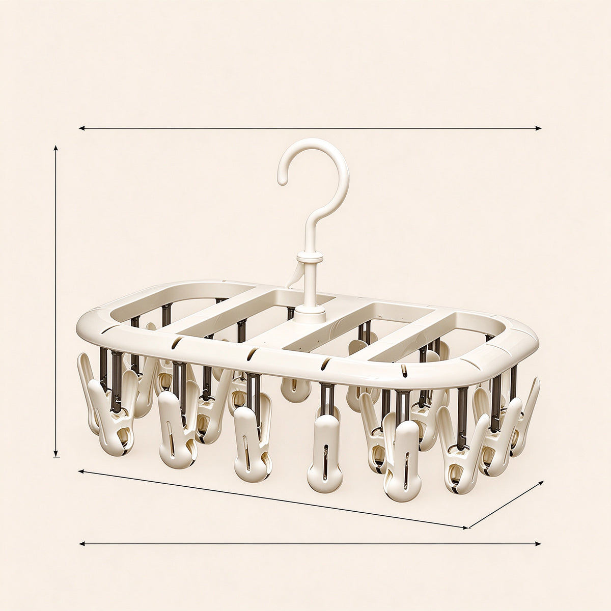 Clip Drying Rack, 12 or 20 Clips, PP Plastic, for Laundry Rooms