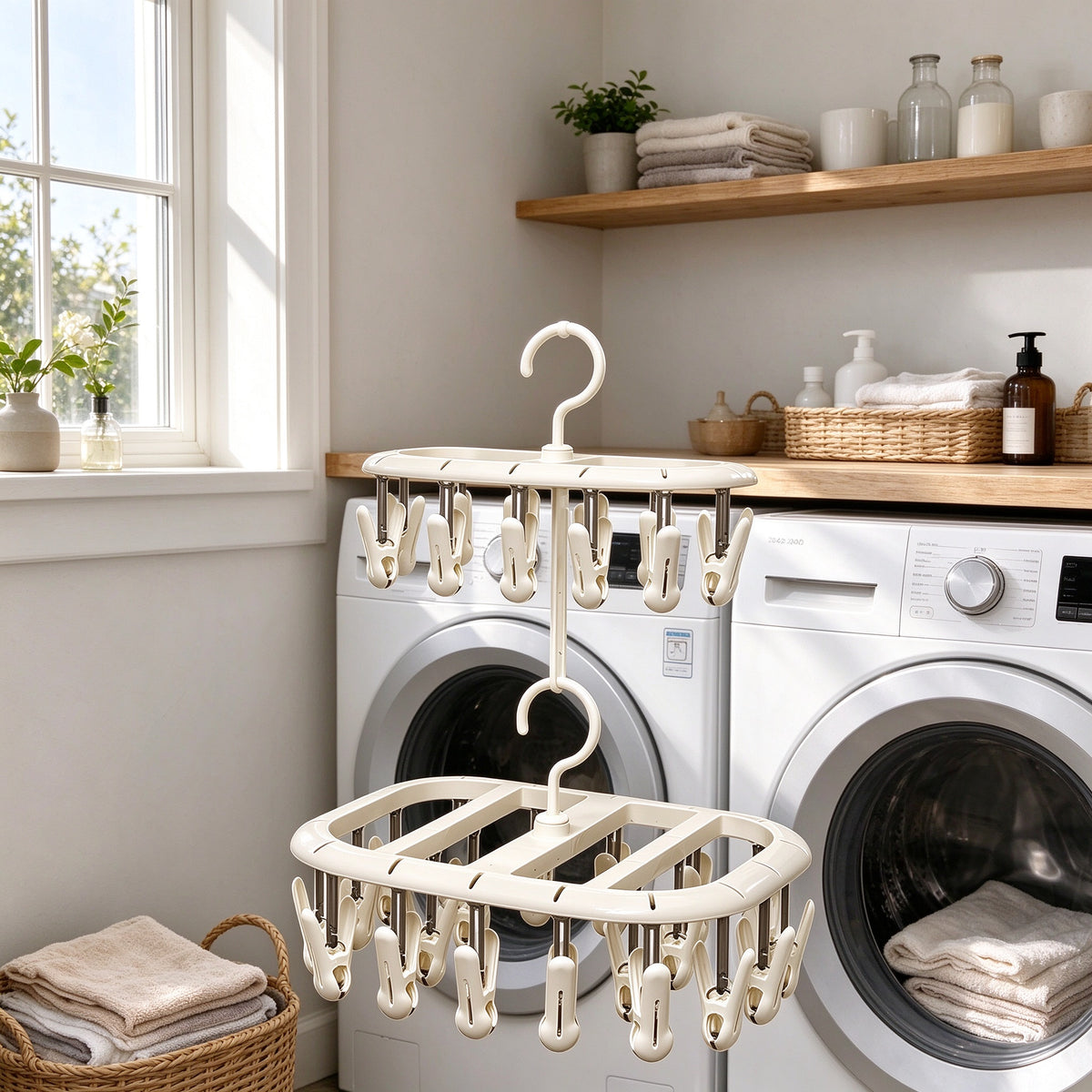 Clip Drying Rack, 12 or 20 Clips, PP Plastic, for Laundry Rooms