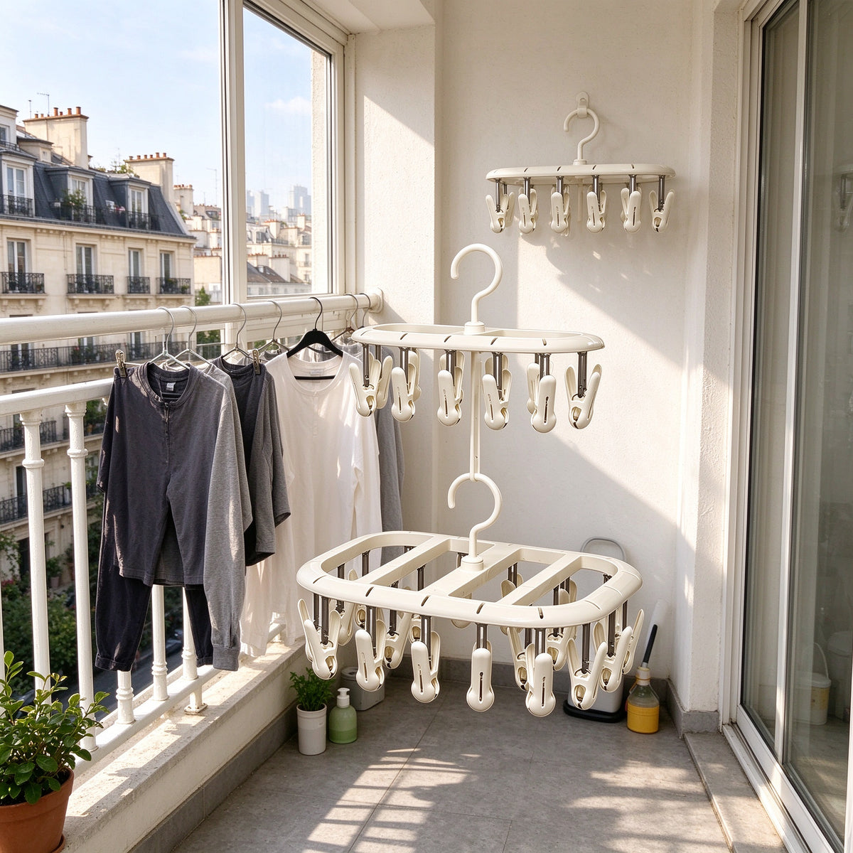 Clip Drying Rack, 12 or 20 Clips, PP Plastic, for Laundry Rooms