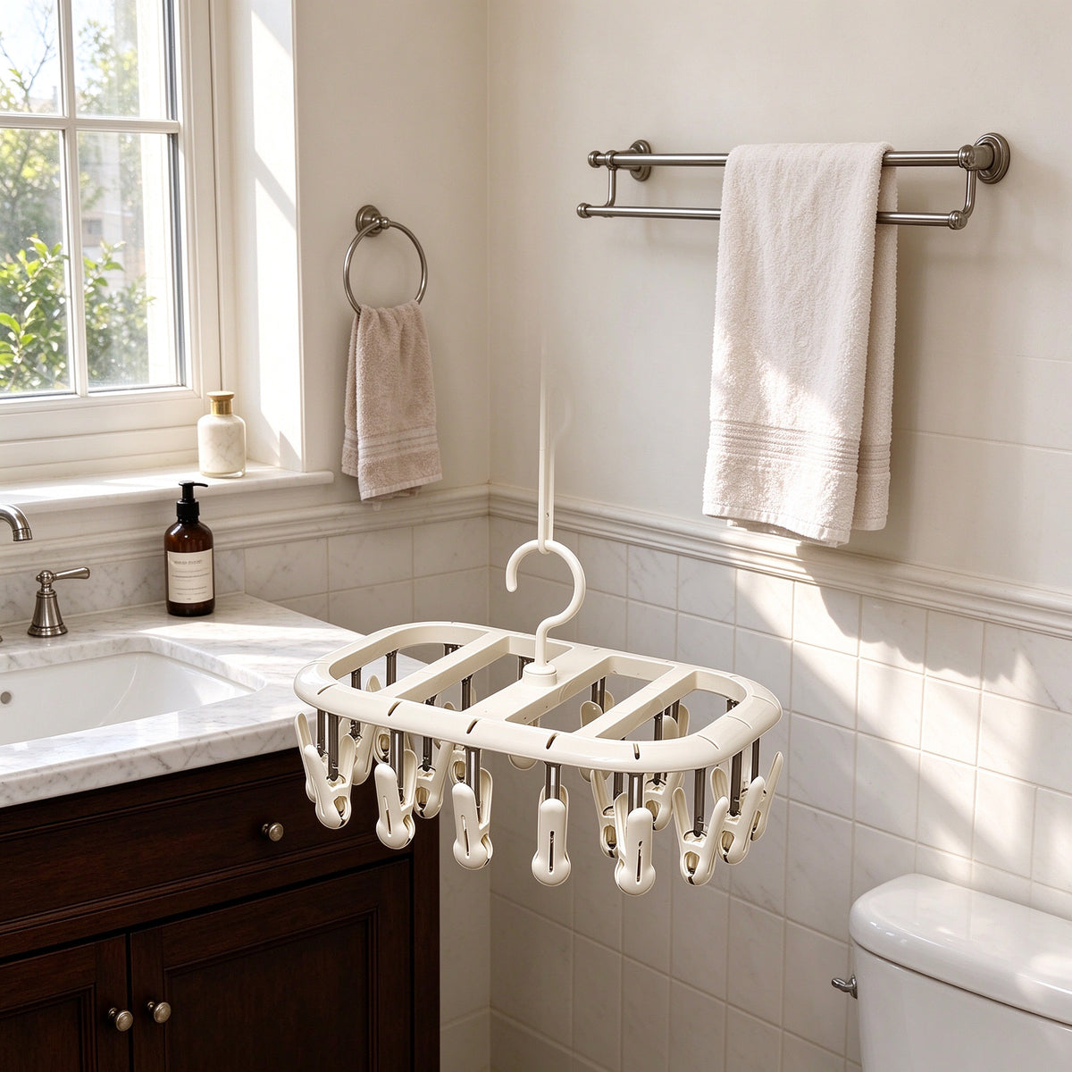 Clip Drying Rack, 12 or 20 Clips, PP Plastic, for Laundry Rooms